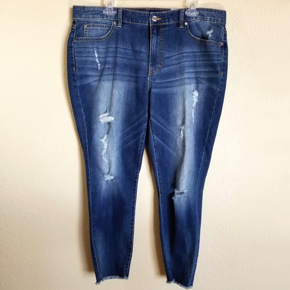 Plus Size JLO Destructed Skinny Ankle Denim Jeans - Picture 2 of 7